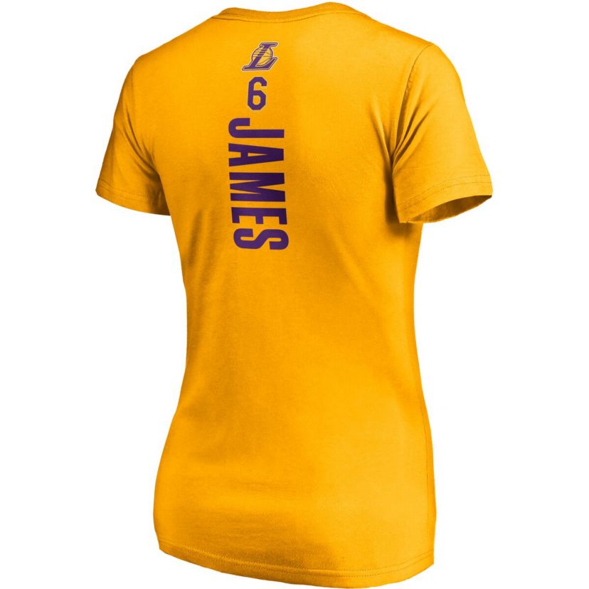 NBA Fanatics LeBron James Los Angeles Lakers Logo Playmaker Name & Number V-Neck T-Shirt