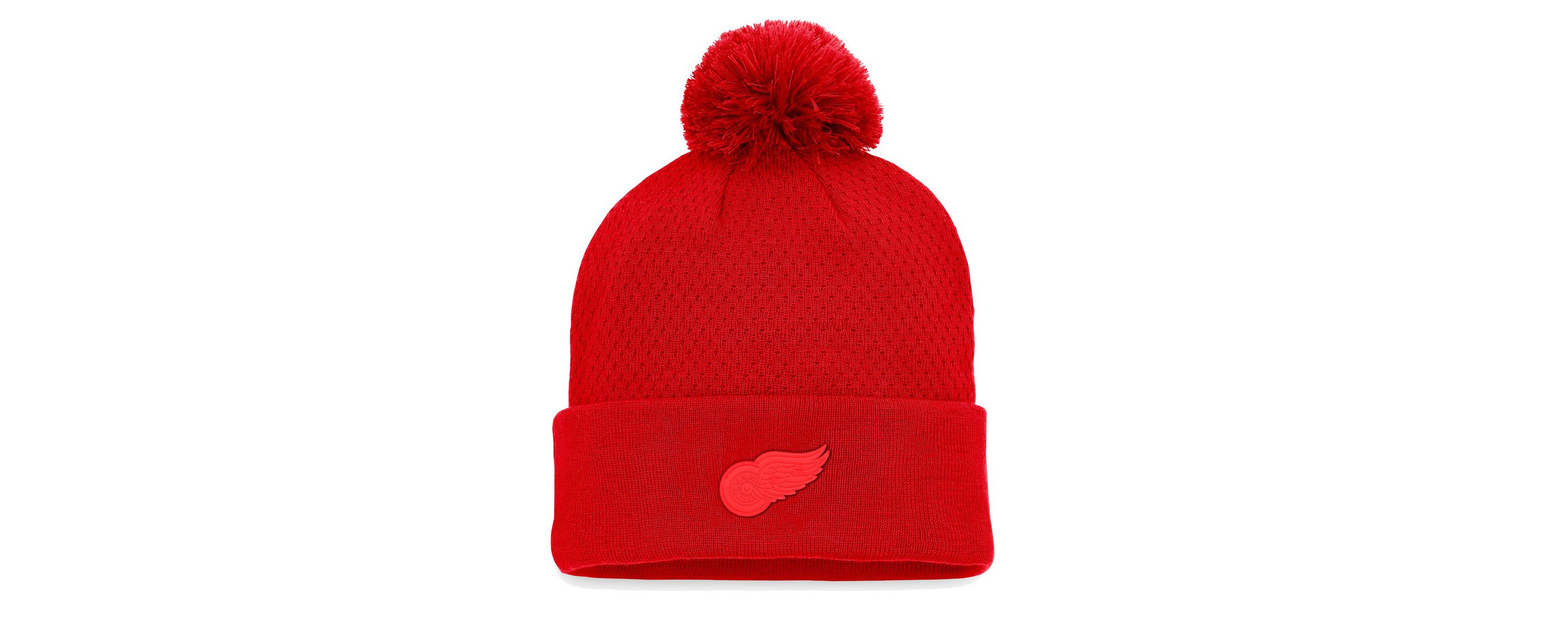 NHL Fanatics Detroit Wings Authentic Pro Road Cuffed Knit Hat with Pom