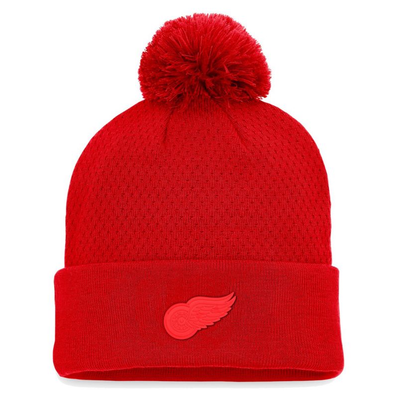 NHL Fanatics Detroit Wings Authentic Pro Road Cuffed Knit Hat with Pom