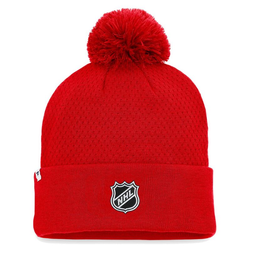 NHL Fanatics Detroit Wings Authentic Pro Road Cuffed Knit Hat with Pom
