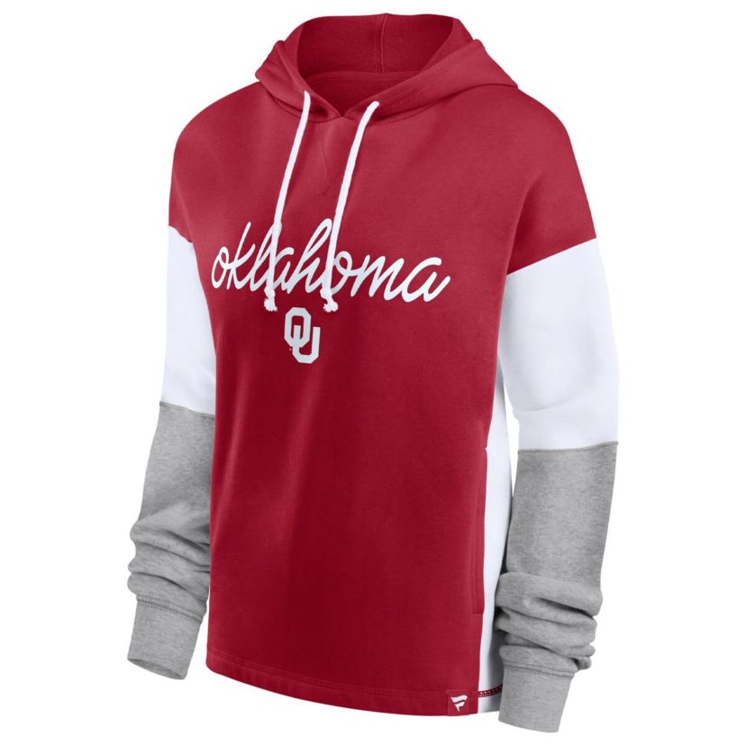 NCAA Fanatics Oklahoma Sooners Play It Safe Colorblock Pullover Hoodie