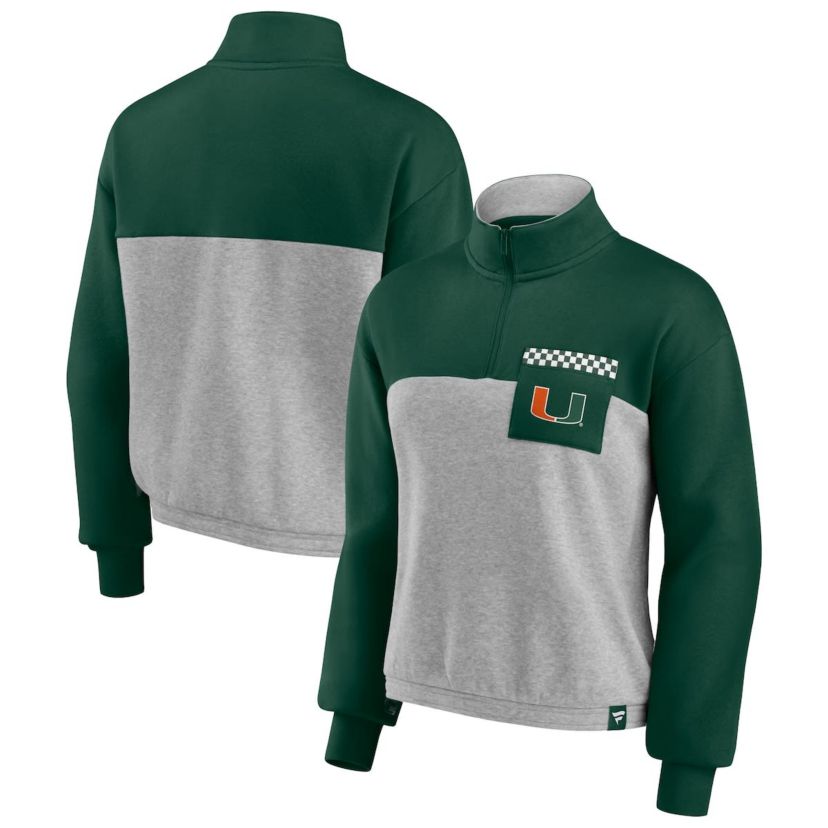 Miami (FL) Hurricanes NCAA Fanatics ed Miami Hurricanes Sideline to Sideline Colorblock Quarter-Zip Jacket