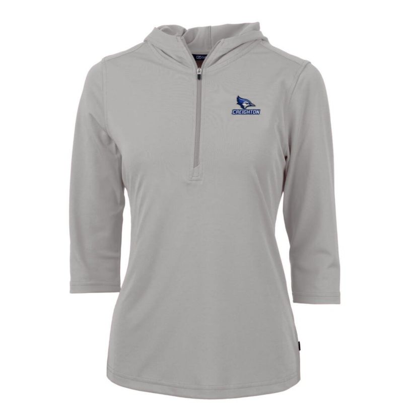 Creighton University Bluejays NCAA Creighton Bluejays Virtue Eco Pique Half-Zip 3/4 Sleeve Pullover Hoodie