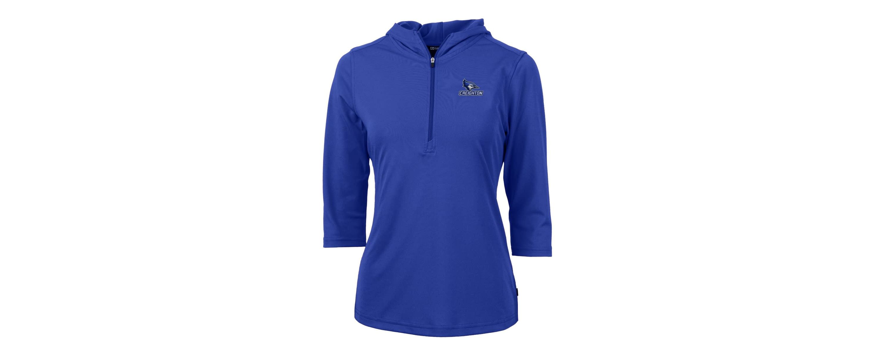 Creighton University Bluejays NCAA Creighton Bluejays Virtue Eco Pique Half-Zip 3/4 Sleeve Pullover Hoodie