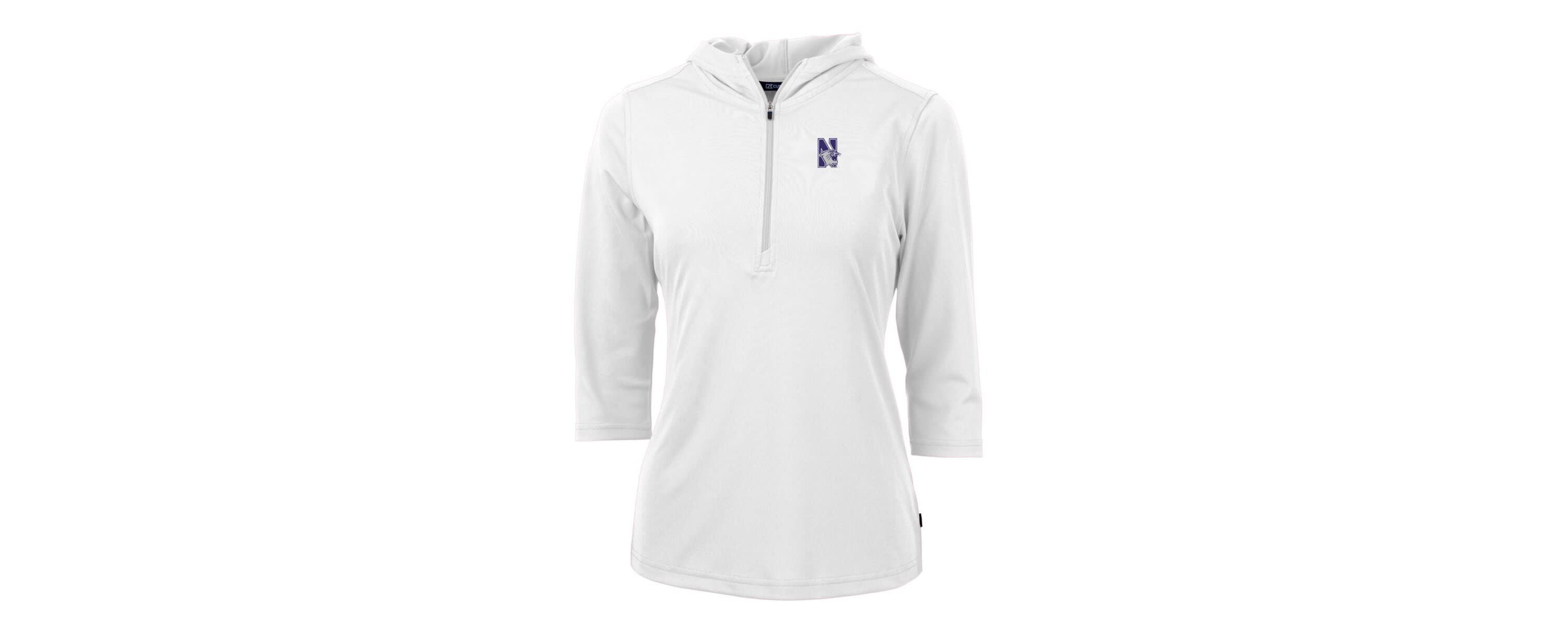 NCAA Northwestern Wildcats Virtue Eco Pique Half-Zip 3/4 Sleeve Pullover Hoodie