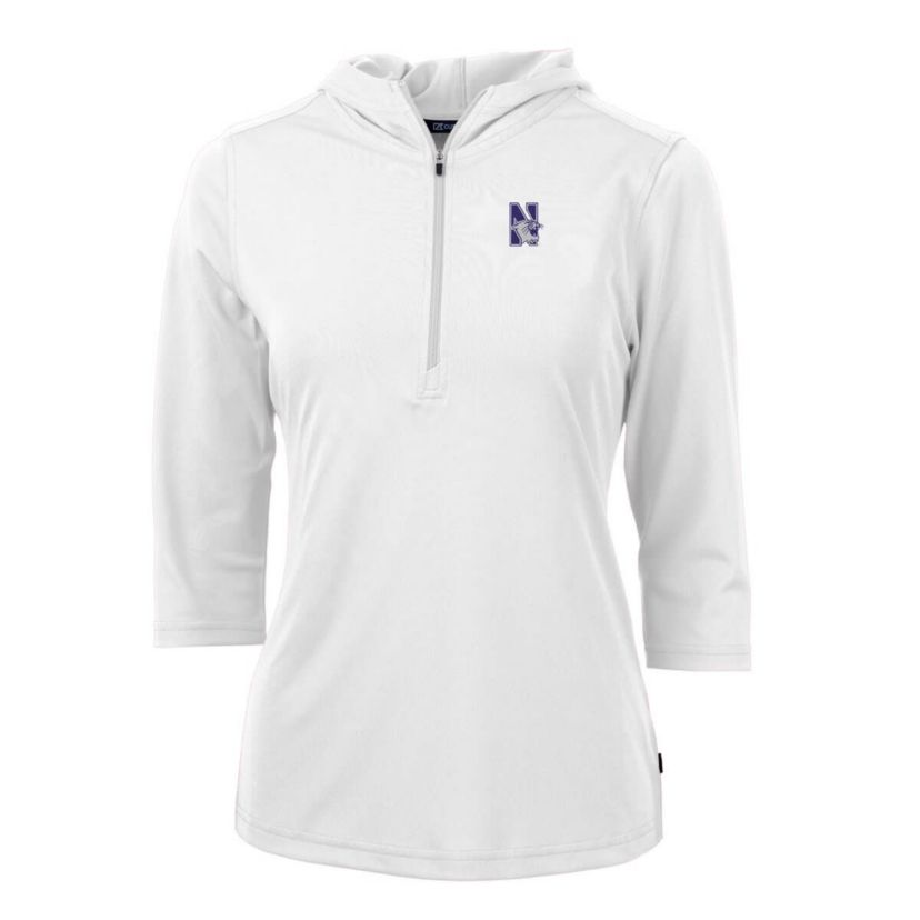 NCAA Northwestern Wildcats Virtue Eco Pique Half-Zip 3/4 Sleeve Pullover Hoodie