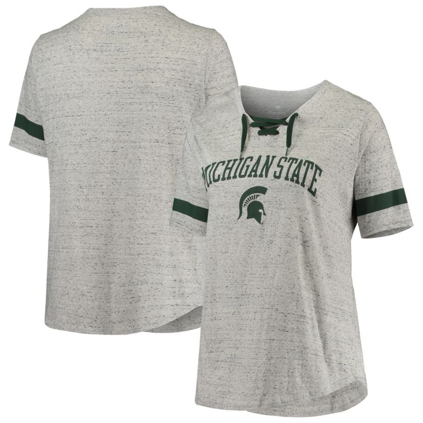 NCAA ed Michigan State Spartans Plus Size Lace-Up V-Neck T-Shirt