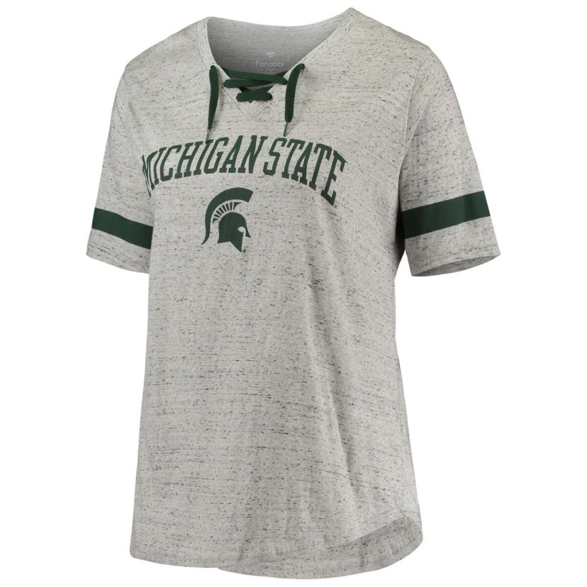 NCAA ed Michigan State Spartans Plus Size Lace-Up V-Neck T-Shirt