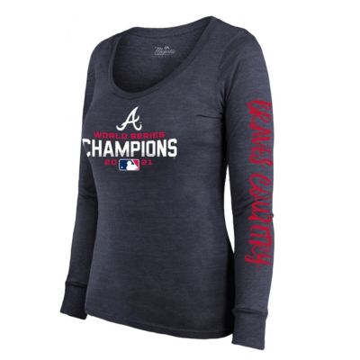 MLB Atlanta Braves 2021 World Series s Two-Hit Tri-Blend Long Sleeve Scoop Neck T-Shirt