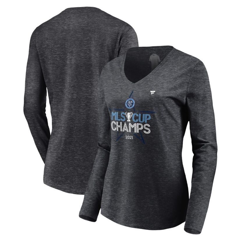 MLS Fanatics ed New York City FC 2021 MLS Cup s Locker Room Long Sleeve V-Neck T-Shirt