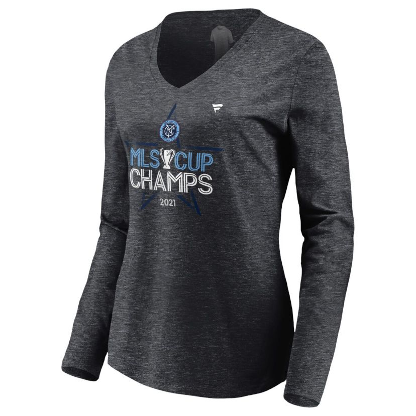 MLS Fanatics ed New York City FC 2021 MLS Cup s Locker Room Long Sleeve V-Neck T-Shirt