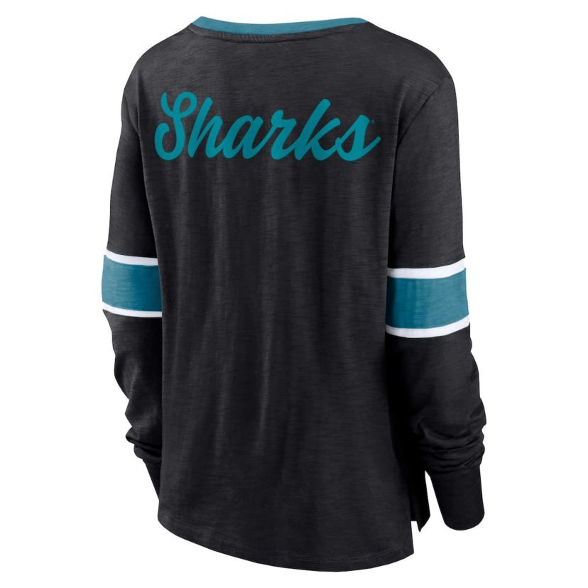 NHL Fanatics San Jose Sharks Effervescent Exclusive Notch Neck Lace-Up Long Sleeve Slub T-Shirt