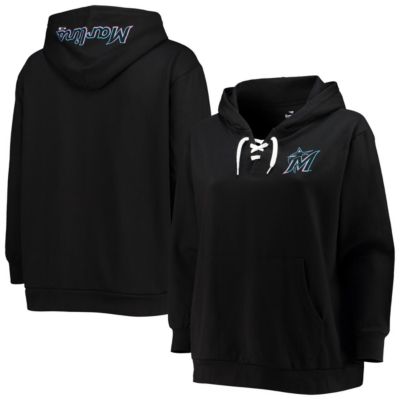 MLB Miami Marlins Plus Lace-Up V-Neck Pullover Hoodie