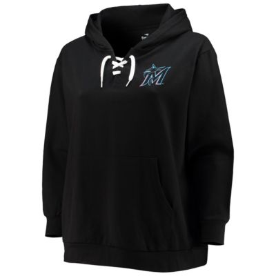 MLB Miami Marlins Plus Lace-Up V-Neck Pullover Hoodie