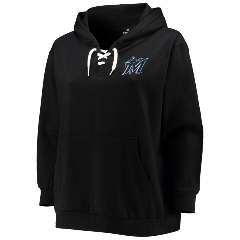 MLB Miami Marlins Plus Size Lace-Up V-Neck Pullover Hoodie