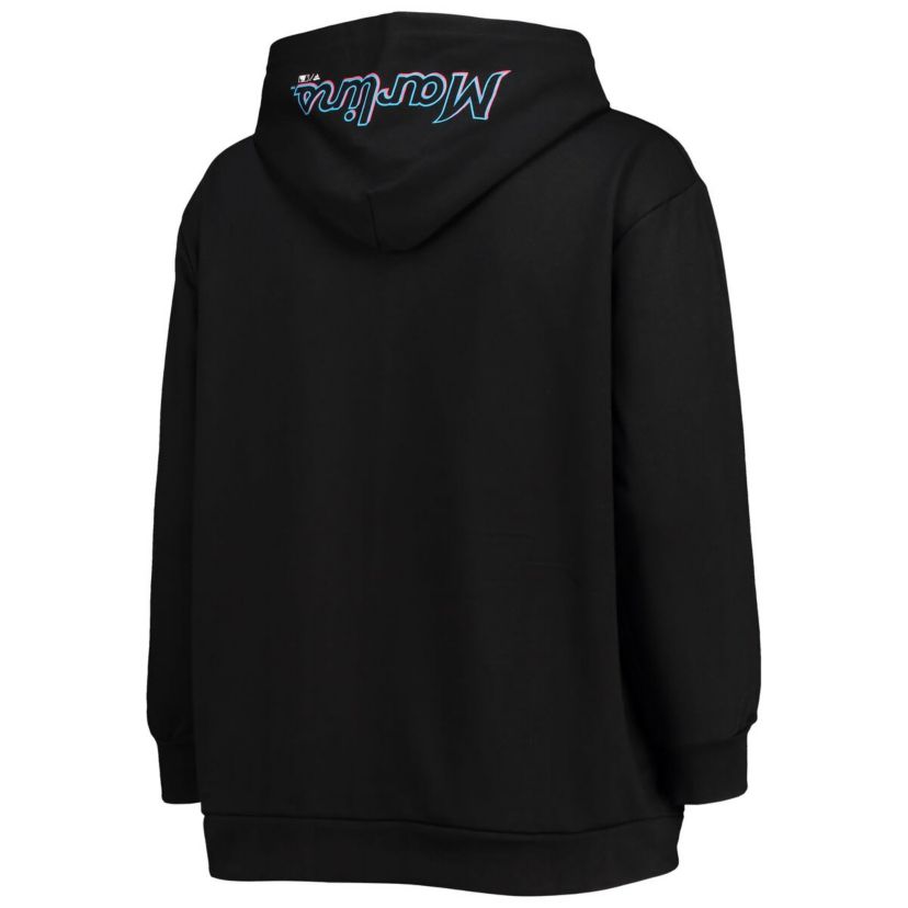 MLB Miami Marlins Plus Size Lace-Up V-Neck Pullover Hoodie