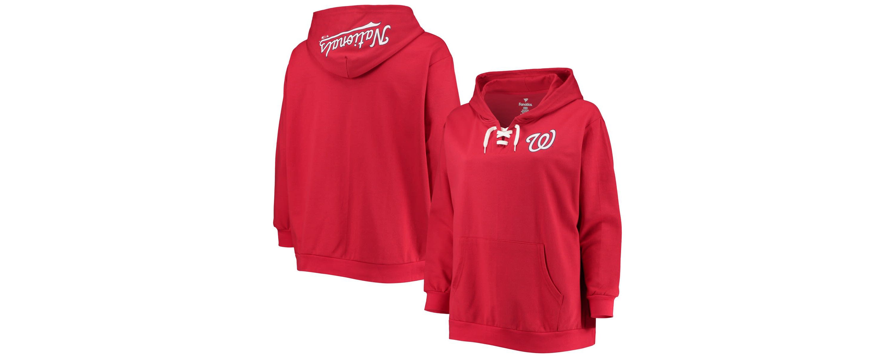 MLB Washington Nationals Plus Size Lace-Up V-Neck Pullover Hoodie