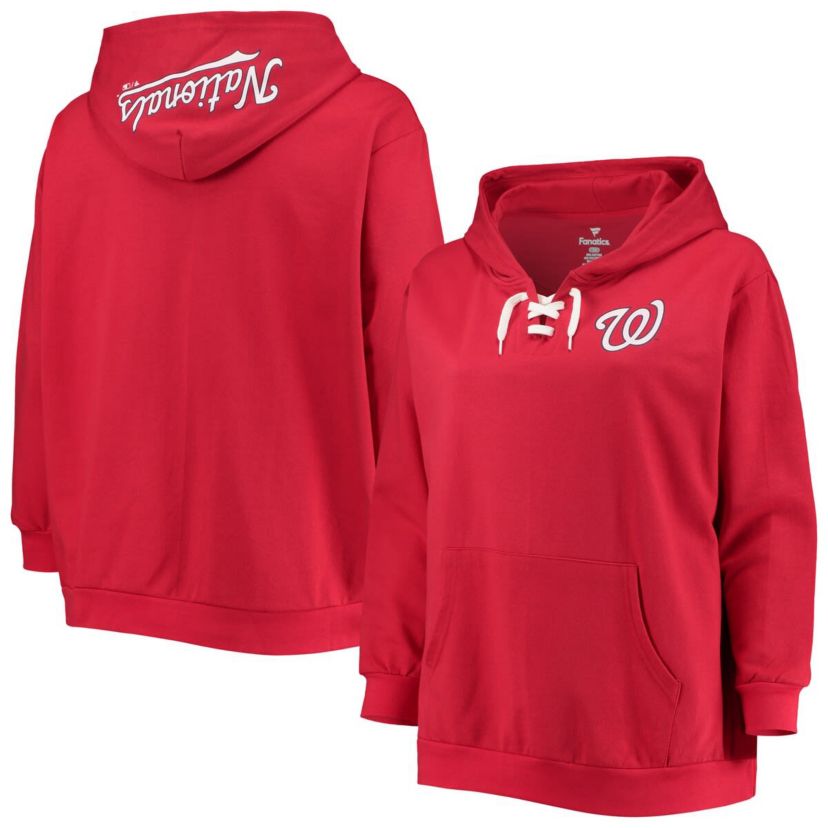 MLB Washington Nationals Plus Size Lace-Up V-Neck Pullover Hoodie