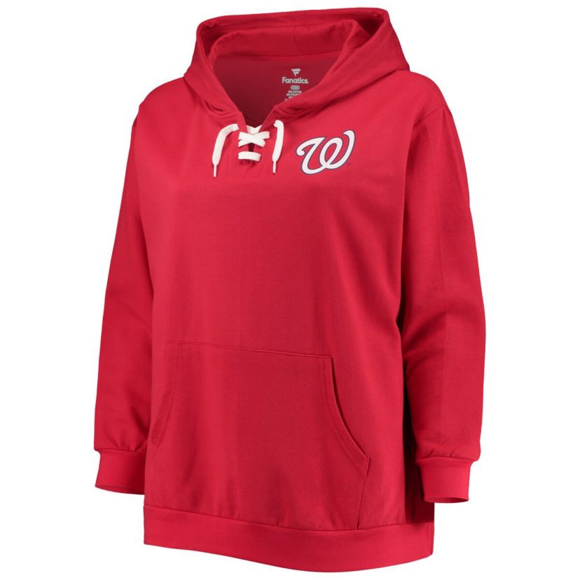 MLB Washington Nationals Plus Size Lace-Up V-Neck Pullover Hoodie