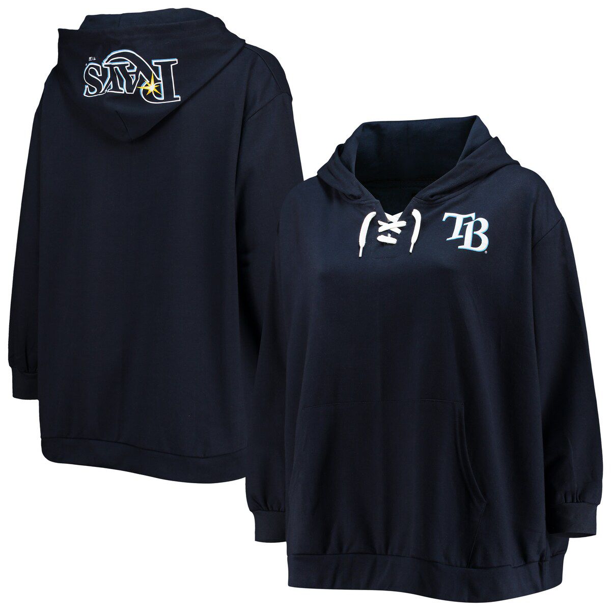 MLB Tampa Bay Rays Plus Size Lace-Up V-Neck Pullover Hoodie