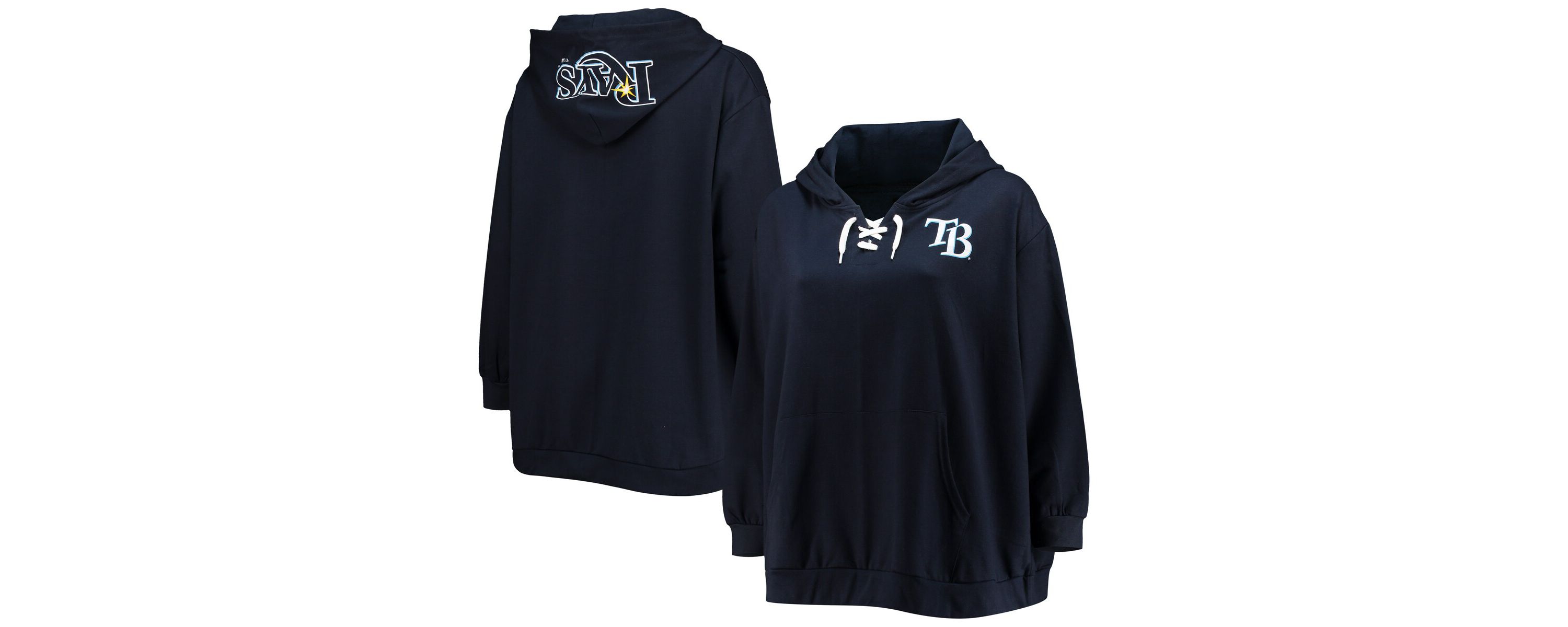MLB Tampa Bay Rays Plus Size Lace-Up V-Neck Pullover Hoodie