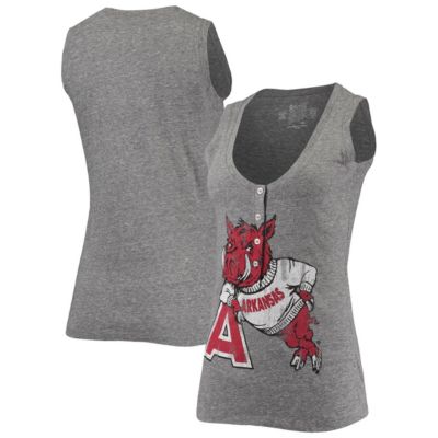 NCAA ed Arkansas Razorbacks Relaxed Henley Tri-Blend V-Neck Logo Tank Top