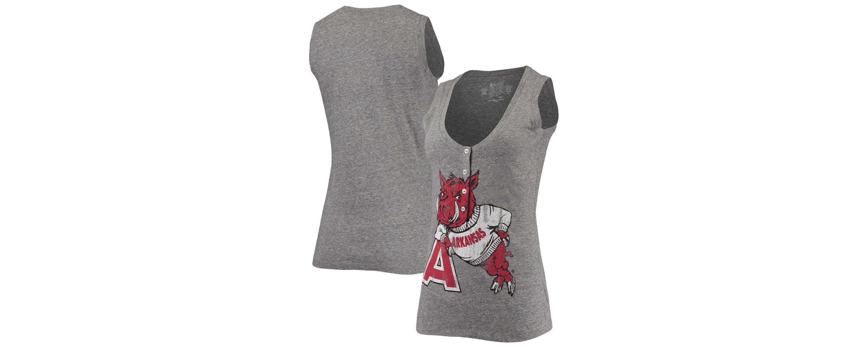 NCAA ed Arkansas Razorbacks Relaxed Henley Tri-Blend V-Neck Logo Tank Top