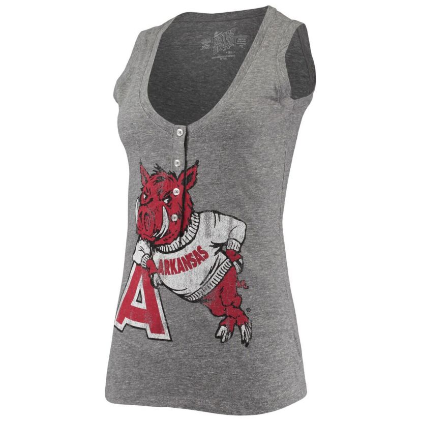 NCAA ed Arkansas Razorbacks Relaxed Henley Tri-Blend V-Neck Logo Tank Top