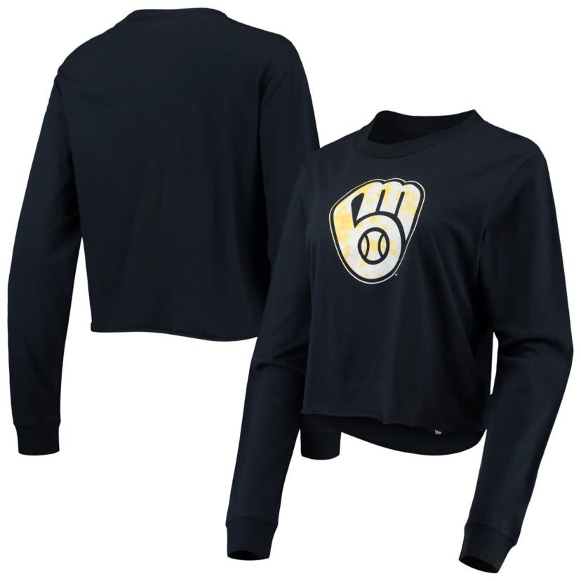 MLB Milwaukee Brewers Baby Jersey Cropped Long Sleeve T-Shirt