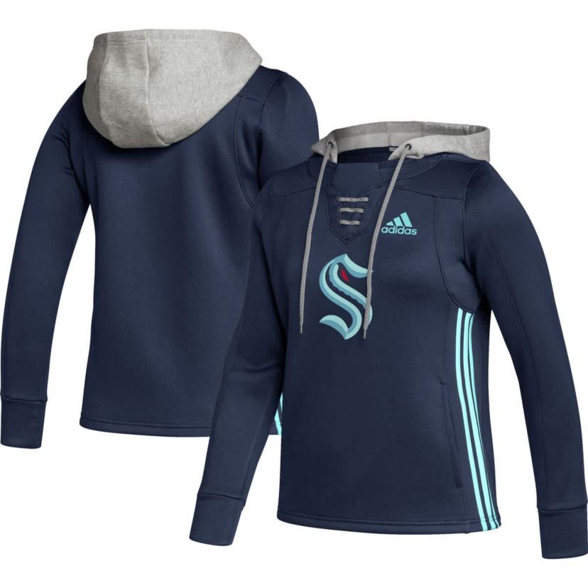 NHL Deep Sea Seattle Kraken Skate Lace Primeblue Team Pullover Hoodie