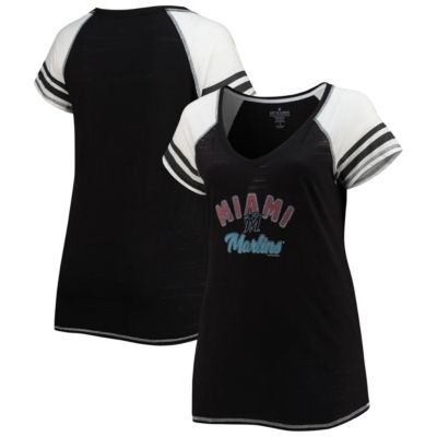 Soft as a Grape MLB Miami Marlins Curvy Color Block Tri-Blend Raglan V-Neck T-Shirt