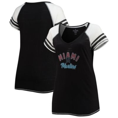 MLB Miami Marlins Curvy Colorblock Tri-Blend Raglan V-Neck T-Shirt