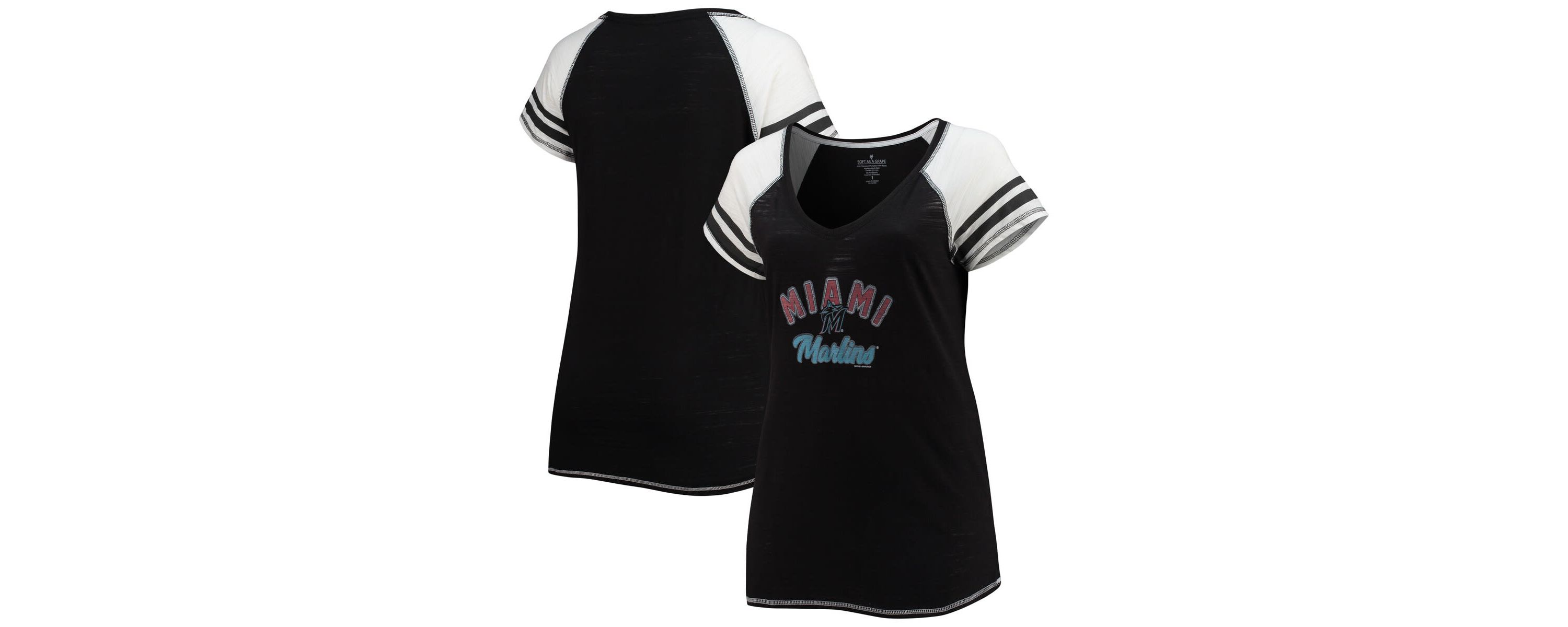 MLB Miami Marlins Curvy Color Block Tri-Blend Raglan V-Neck T-Shirt