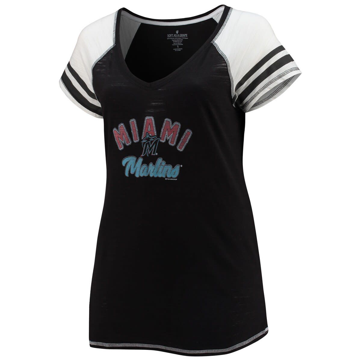 MLB Miami Marlins Curvy Color Block Tri-Blend Raglan V-Neck T-Shirt