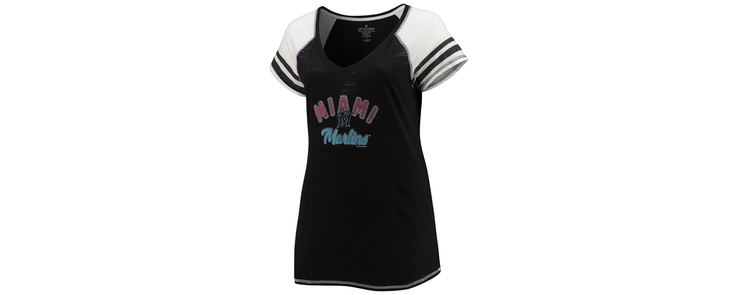 MLB Miami Marlins Curvy Color Block Tri-Blend Raglan V-Neck T-Shirt