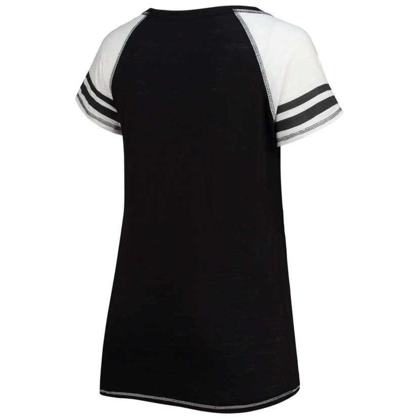 MLB Miami Marlins Curvy Color Block Tri-Blend Raglan V-Neck T-Shirt
