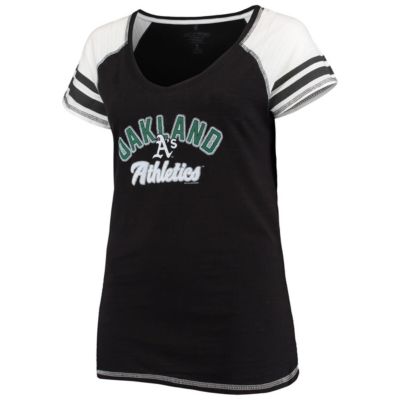 MLB Oakland Athletics Curvy Colorblock Tri-Blend Raglan V-Neck T-Shirt