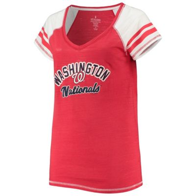 MLB Washington Nationals Curvy Colorblock Tri-Blend Raglan V-Neck T-Shirt