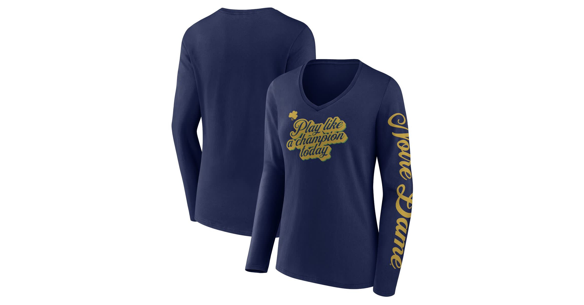 NCAA Fanatics Notre Dame Fighting Irish Play Like a Today 2-Hit V-Neck Long Sleeve T-Shirt