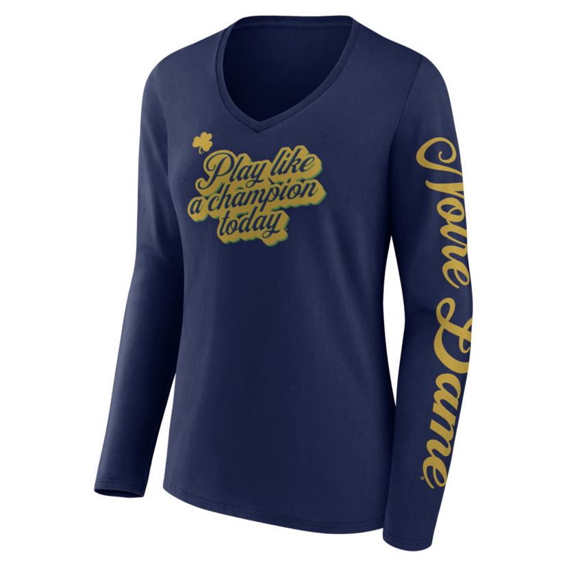 NCAA Fanatics Notre Dame Fighting Irish Play Like a Today 2-Hit V-Neck Long Sleeve T-Shirt