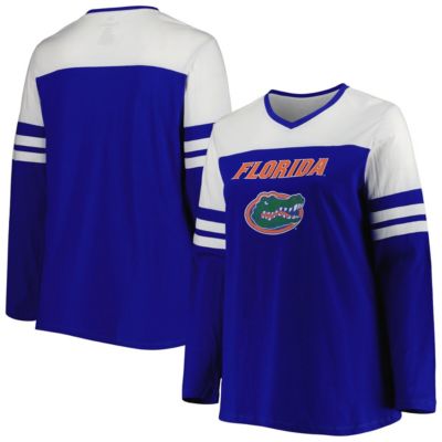 NCAA Florida Gators Plus Size Long Sleeve Stripe V-Neck T-Shirt