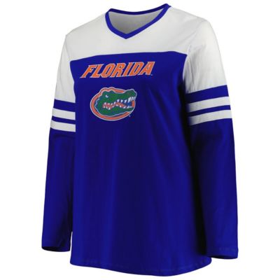 NCAA Florida Gators Plus Size Long Sleeve Stripe V-Neck T-Shirt