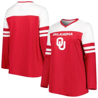 NCAA Oklahoma Sooners Plus Size Long Sleeve Stripe V-Neck T-Shirt