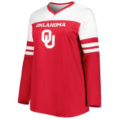 NCAA Oklahoma Sooners Plus Size Long Sleeve Stripe V-Neck T-Shirt