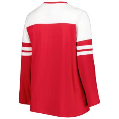NCAA Oklahoma Sooners Plus Size Long Sleeve Stripe V-Neck T-Shirt