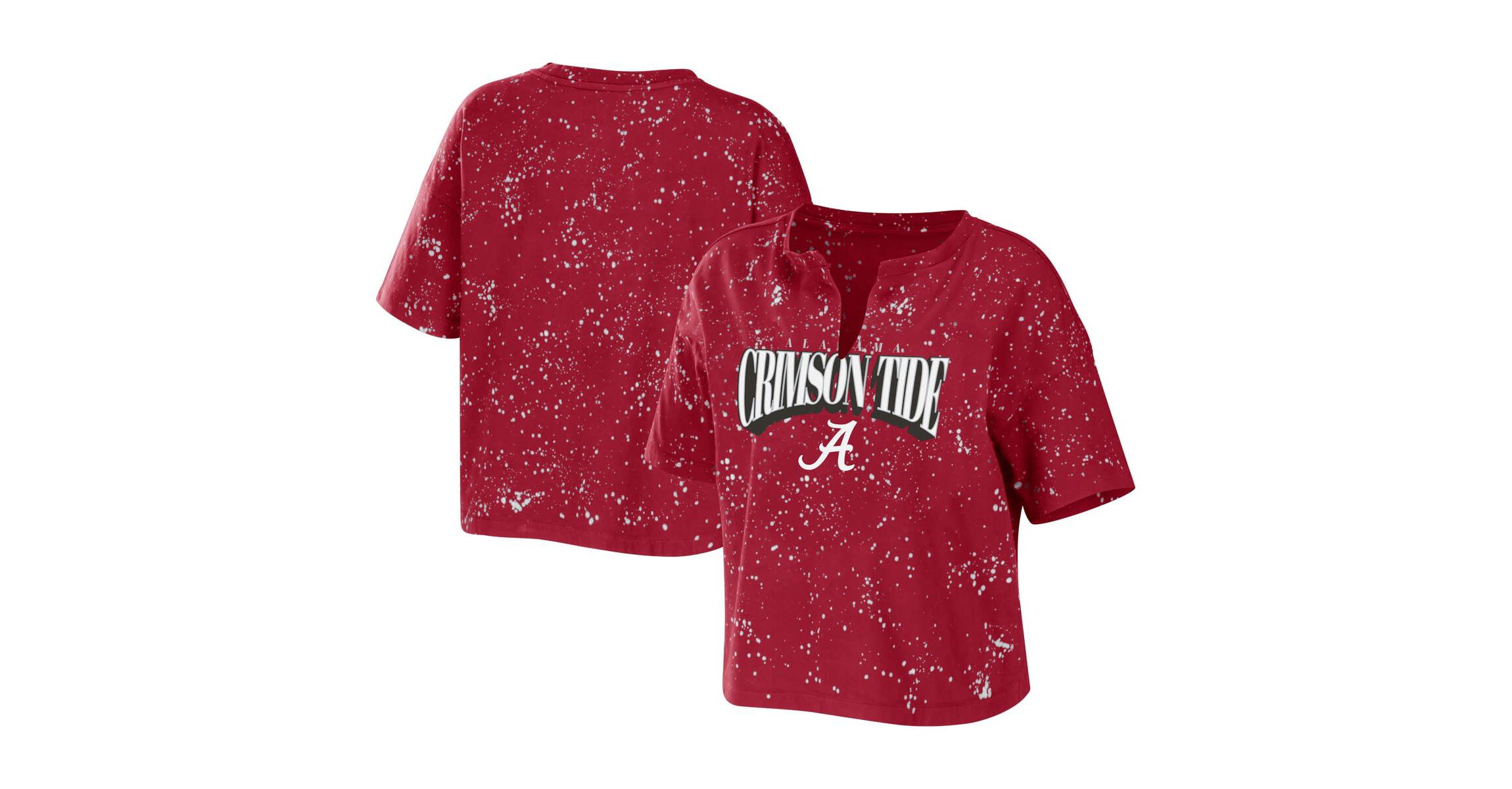 Alabama Crimson Tide NCAA Alabama Tide Bleach Wash Splatter Cropped Notch Neck T-Shirt