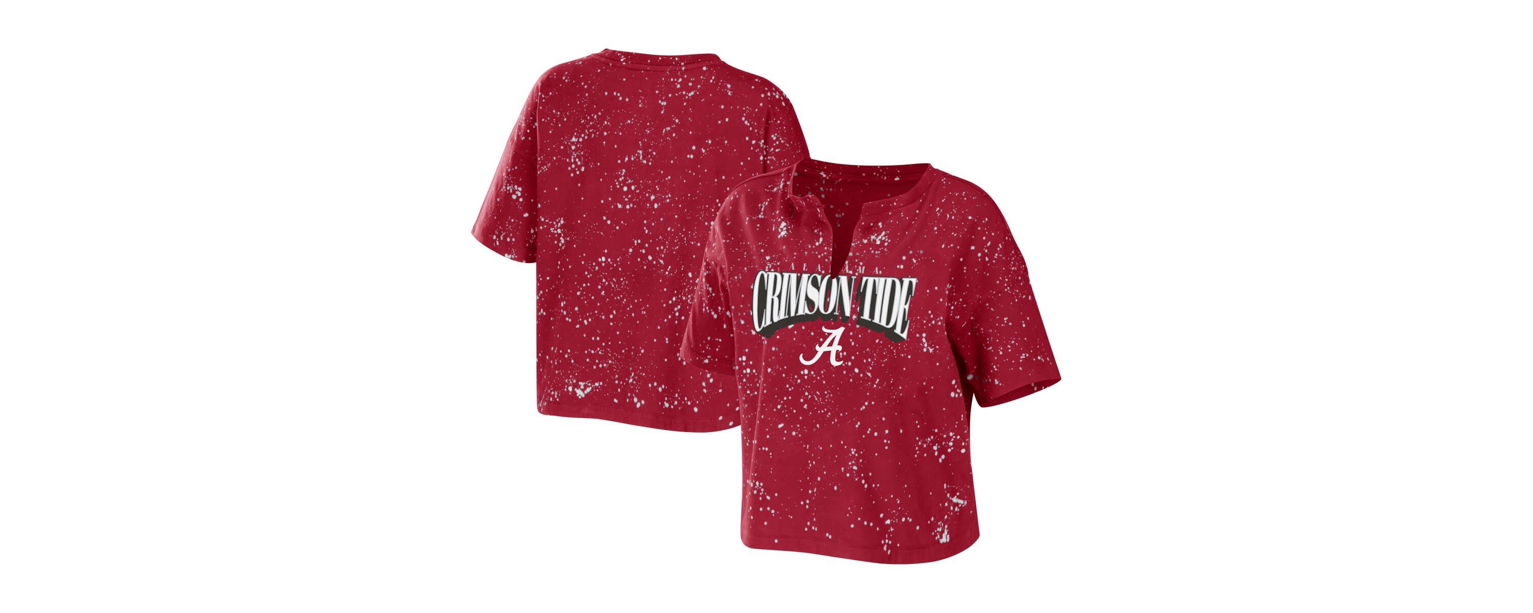 Alabama Crimson Tide NCAA Alabama Tide Bleach Wash Splatter Cropped Notch Neck T-Shirt