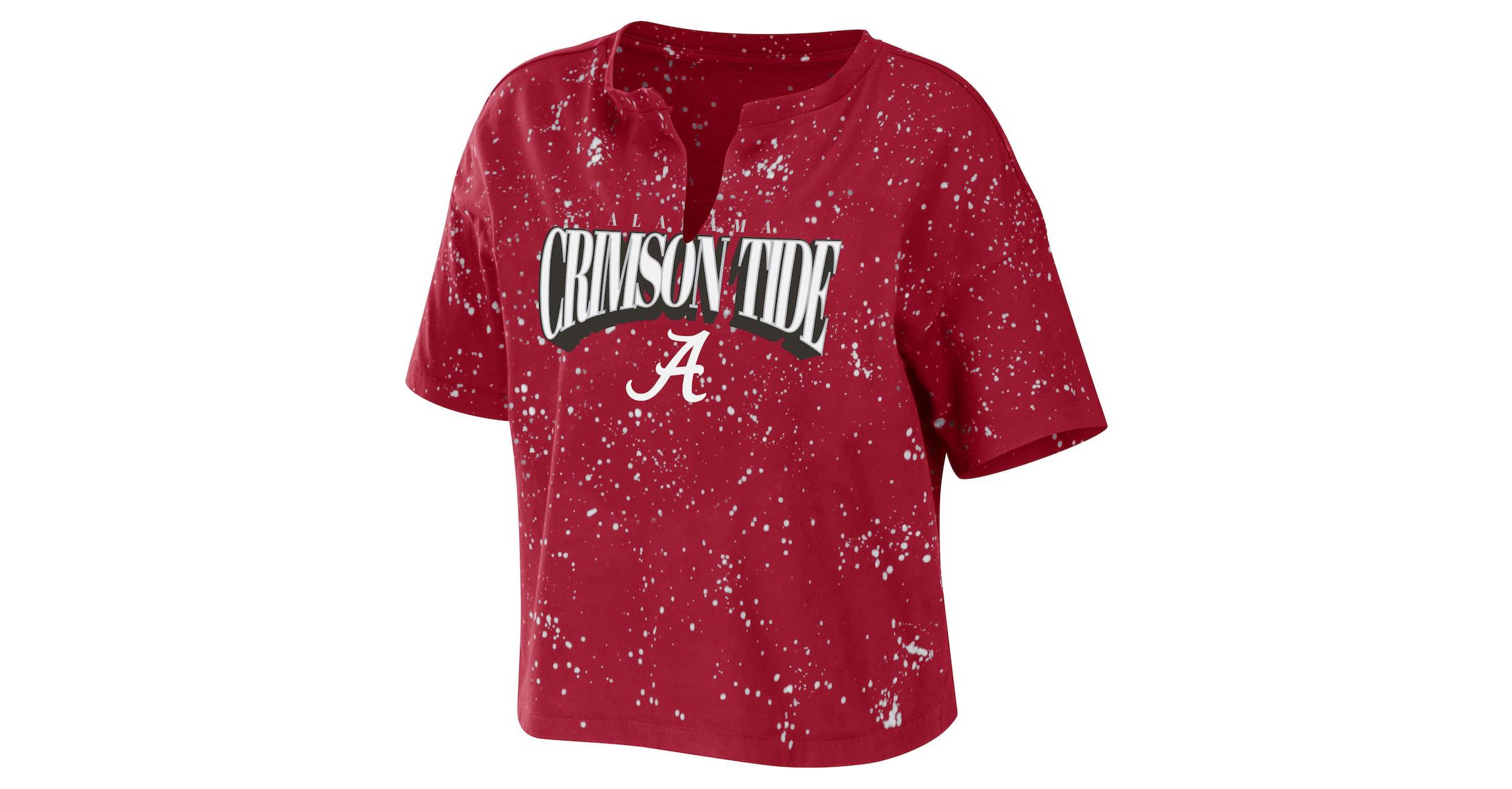 Alabama Crimson Tide NCAA Alabama Tide Bleach Wash Splatter Cropped Notch Neck T-Shirt