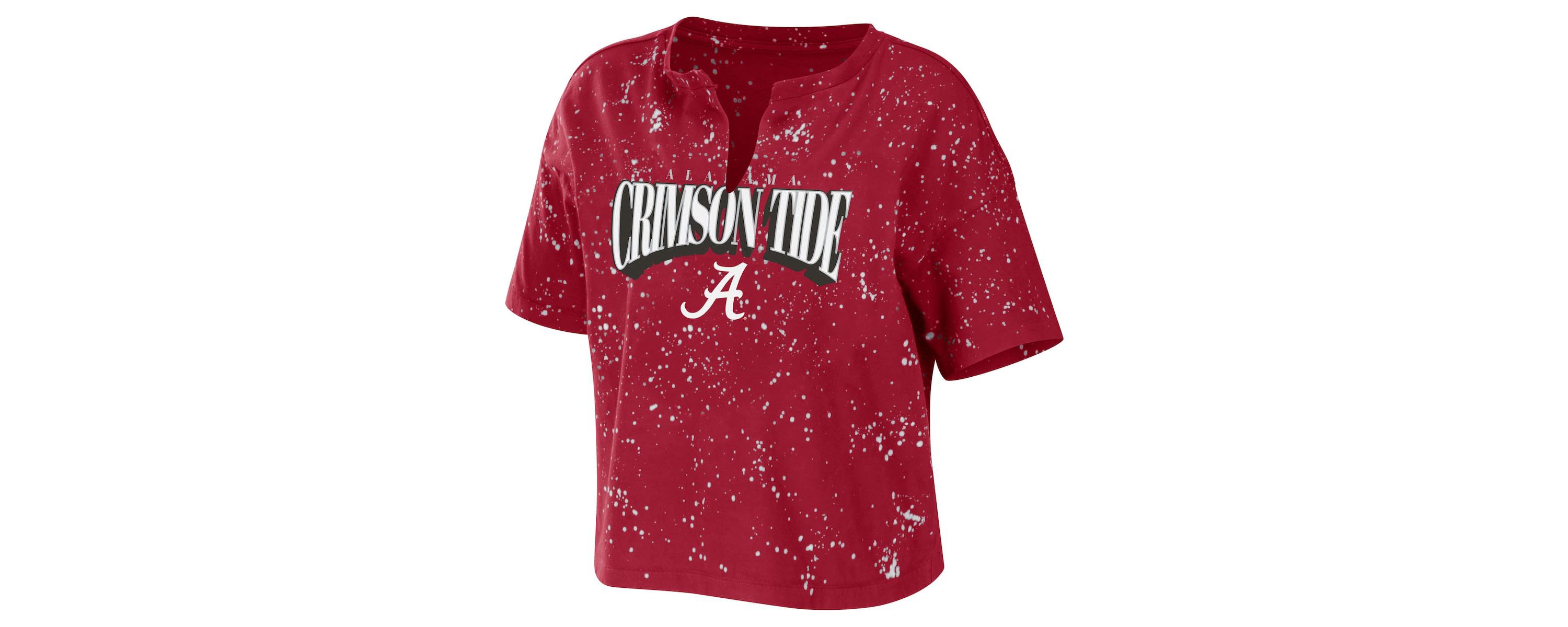 Alabama Crimson Tide NCAA Alabama Tide Bleach Wash Splatter Cropped Notch Neck T-Shirt
