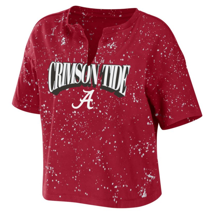 Alabama Crimson Tide NCAA Alabama Tide Bleach Wash Splatter Cropped Notch Neck T-Shirt